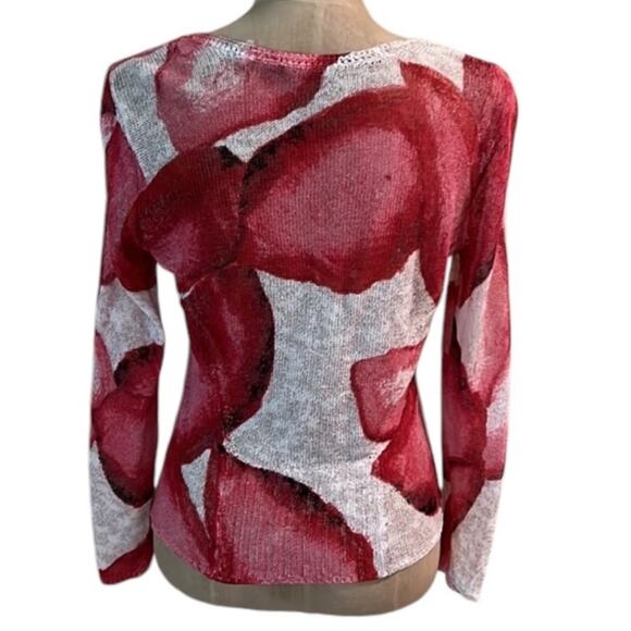 Nic+Zoe Linen Blend Pink/Red/White Scoop Neck Sweater - Medium - Picture 2 of 4